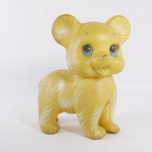 Vintage yellow rubber bear squeaky toy made in Taiwan old baby toy nursery decor